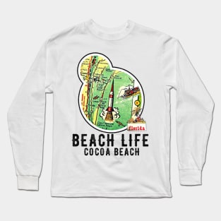 Florida Cocoa Beach Vintage Map Ocean Beach Life Long Sleeve T-Shirt